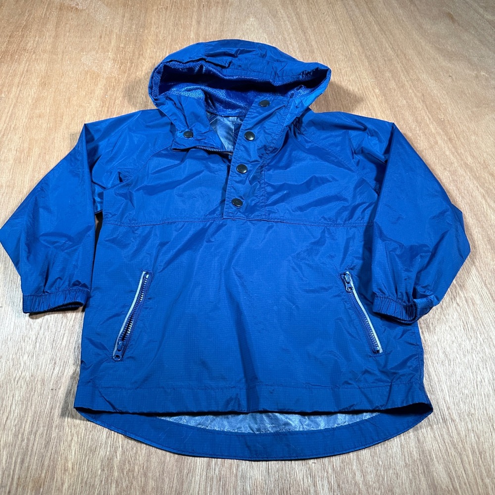 Old Navy Rain Jacket Windbreaker Kids XS 5 Blue Hooded Ripstop Anorak Pullover